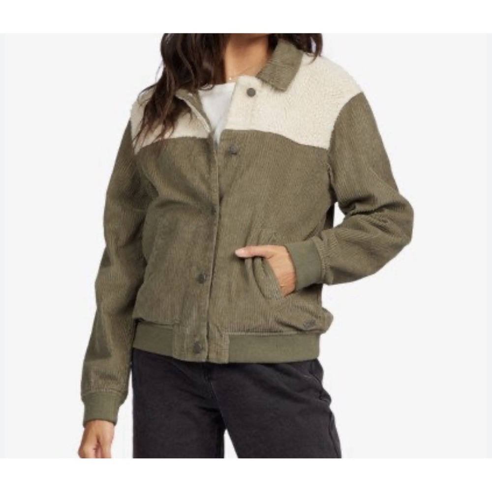 Roxy Olive Green and Cream Corduroy Sherpa Jacket